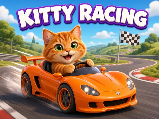 Kitty Racing cover: an orange kitten driving a race car